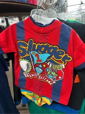 Vintage Red & Navy Striped 'Slugger' Baseball Graphic Tee